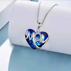 Girls Letter MOM Rhinestones Crystal Heart Pendant Necklace