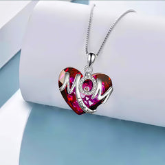 Girls Letter MOM Rhinestones Crystal Heart Pendant Necklace