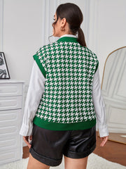 Houndstooth V Neck Knit Vest
