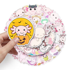 50pcs Pink Axolotl Stickers for Toys Luggage Laptop Skateboard Journal