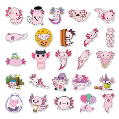 50pcs Pink Axolotl Stickers for Toys Luggage Laptop Skateboard Journal