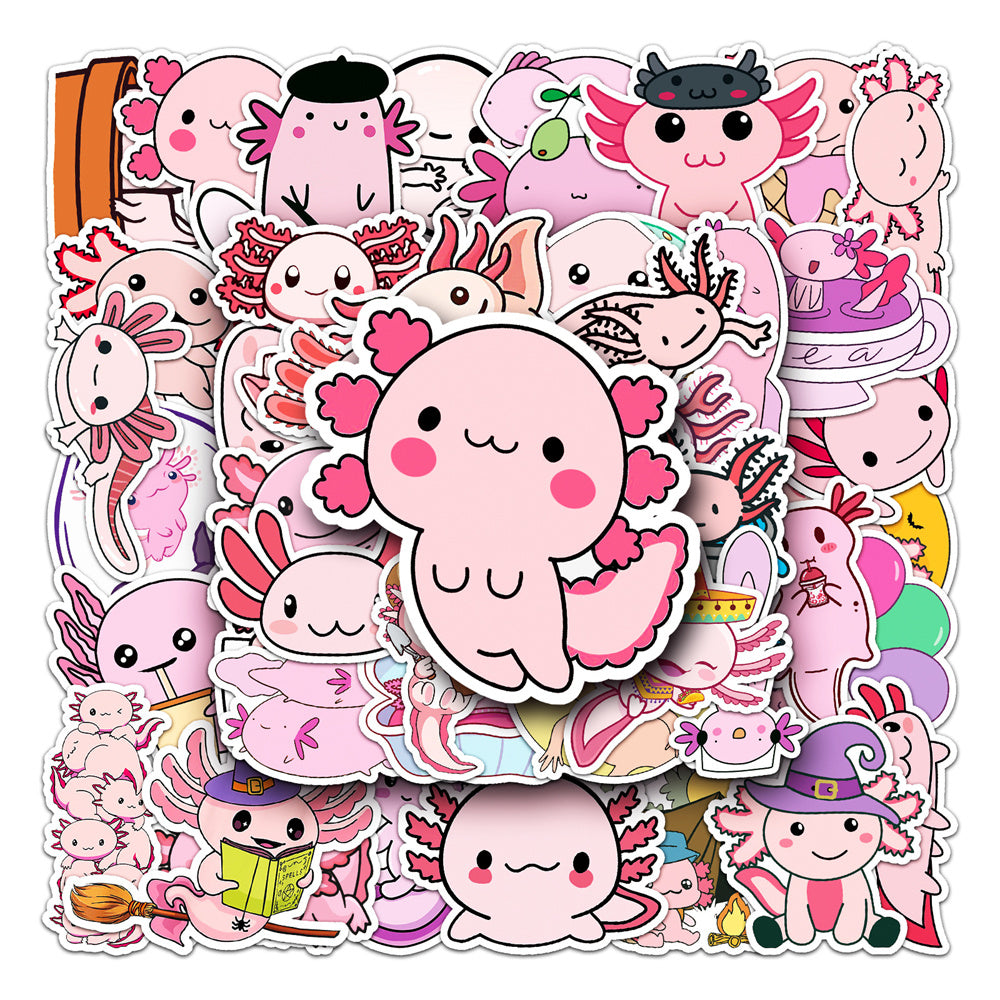 50pcs Pink Axolotl Stickers for Toys Luggage Laptop Skateboard Journal