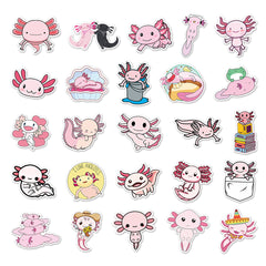 50pcs Pink Axolotl Stickers for Toys Luggage Laptop Skateboard Journal