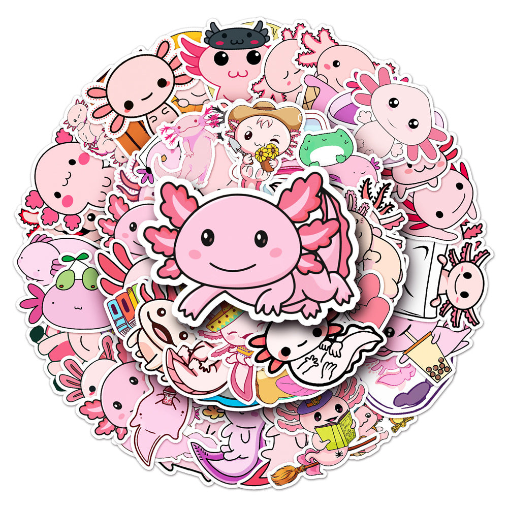 50pcs Pink Axolotl Stickers for Toys Luggage Laptop Skateboard Journal