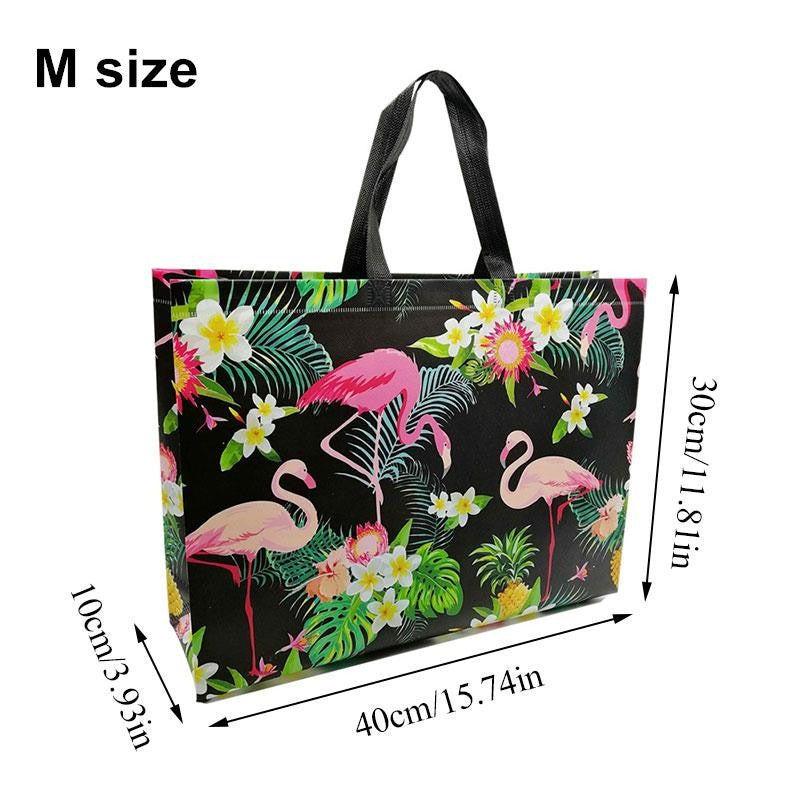 Retro Flamingo Tote Bag Non Woven Foldable Handbag Vintage Monstera Leaf Eco