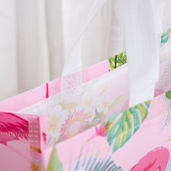 Retro Flamingo Tote Bag Non Woven Foldable Handbag Vintage Monstera Leaf Eco