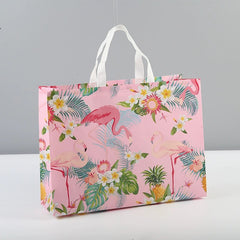 Retro Flamingo Tote Bag Non Woven Foldable Handbag Vintage Monstera Leaf Eco