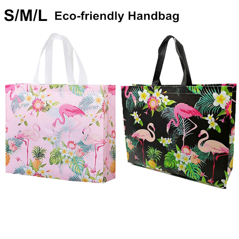 Retro Flamingo Tote Bag Non Woven Foldable Handbag Vintage Monstera Leaf Eco