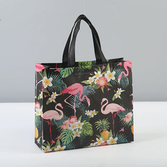 Retro Flamingo Tote Bag Non Woven Foldable Handbag Vintage Monstera Leaf Eco