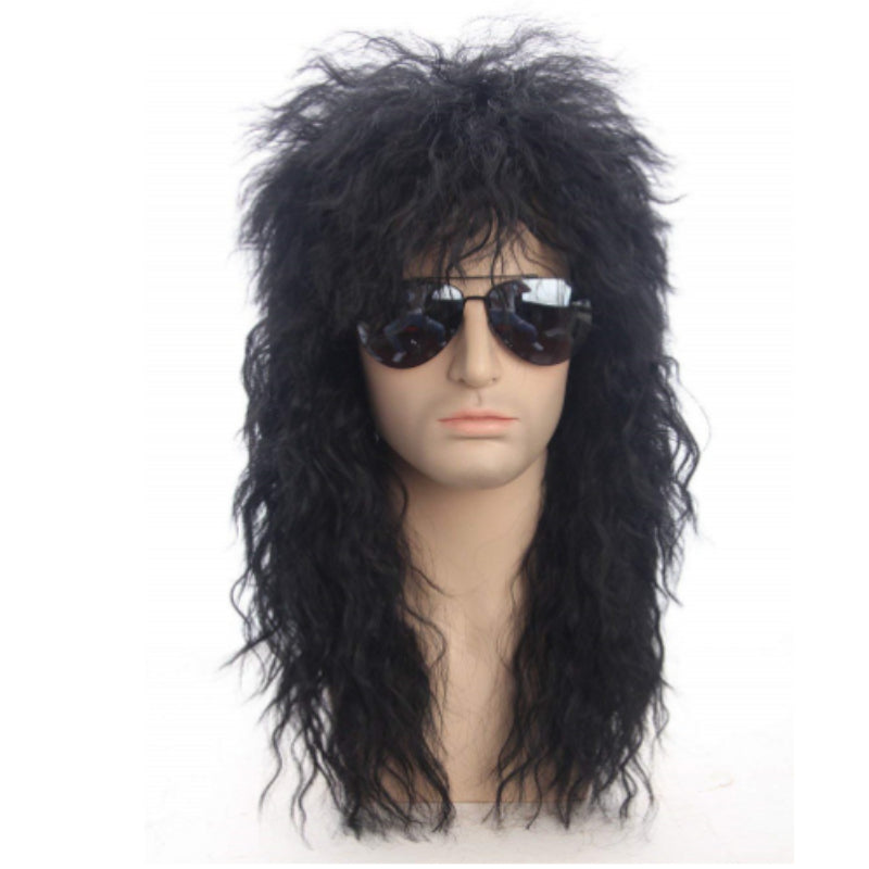 Men's Punk Style Long Curly Fiber Hair Wig Halloween Rock Wig