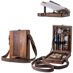 Wooden Crossbody Postman Bag Brush Storage Box Artist Tool Organizer