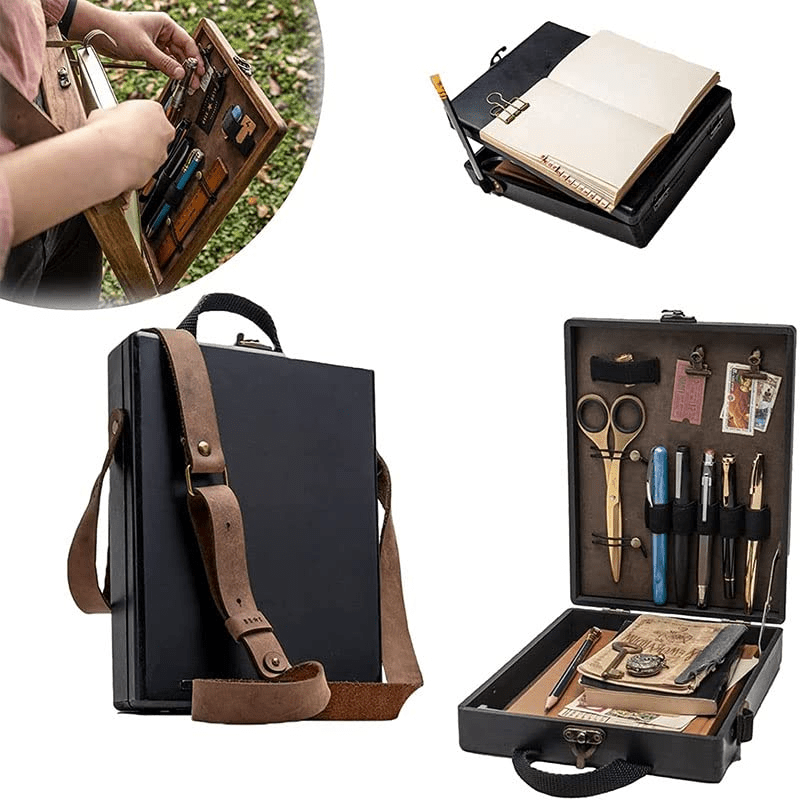 Wooden Crossbody Postman Bag Brush Storage Box Artist Tool Organizer