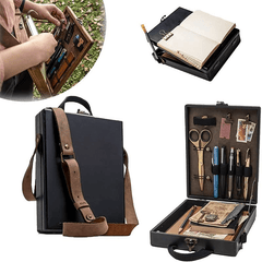 Wooden Crossbody Postman Bag Brush Storage Box Artist Tool Organizer