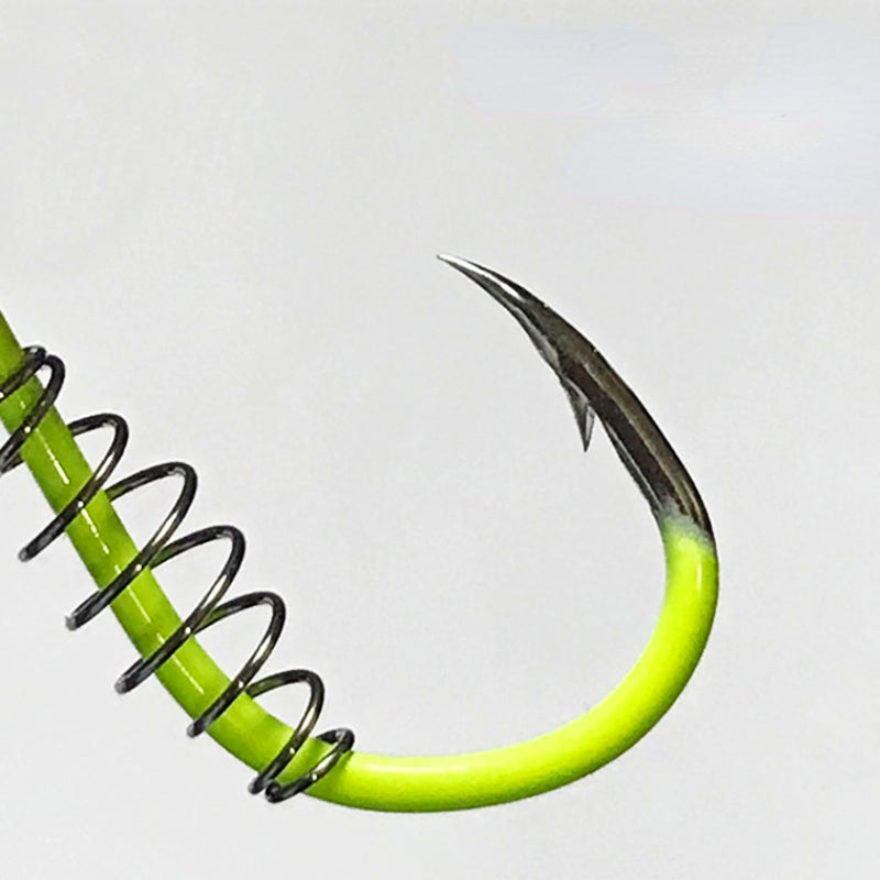 20pcs High Visibility Fluor. Green Fishing Hooks Stainless Steel Spring Barbs