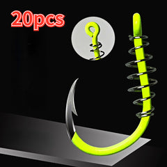 20pcs High Visibility Fluor. Green Fishing Hooks Stainless Steel Spring Barbs