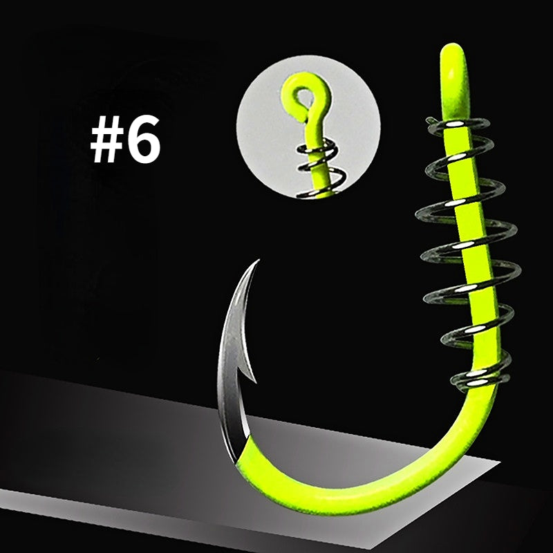 20pcs High Visibility Fluor. Green Fishing Hooks Stainless Steel Spring Barbs
