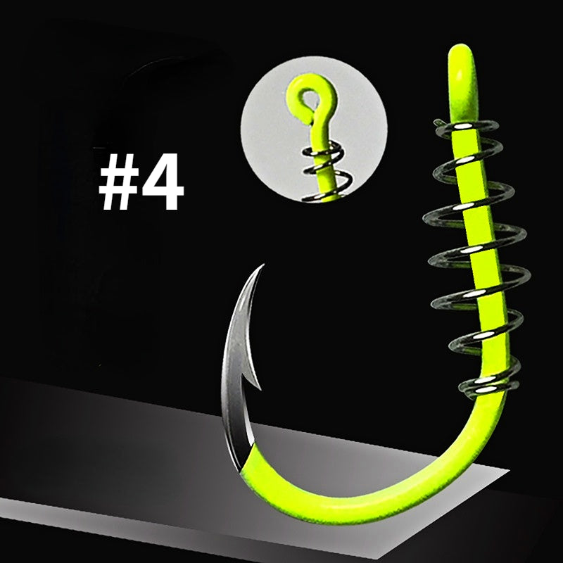 20pcs High Visibility Fluor. Green Fishing Hooks Stainless Steel Spring Barbs