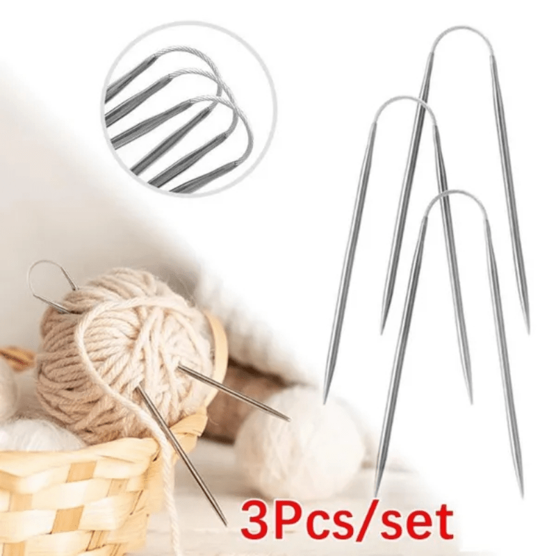 3Pcs Circular Knitting Needles Set Stainless Steel Crochet DIY Craft Accessories