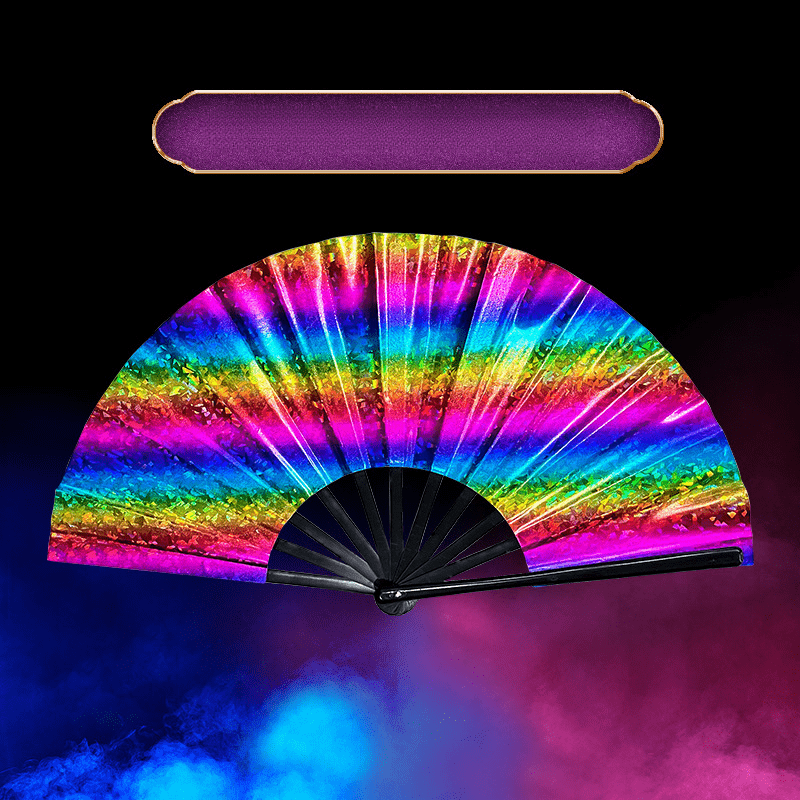 32cm Laser Folding Holographic Dance Party Fan Portable Summer Fan