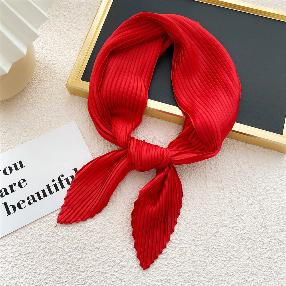 Solid Pleated Bandana Casual Neckerchief Scarf Head Wrap Bag Charm Gift