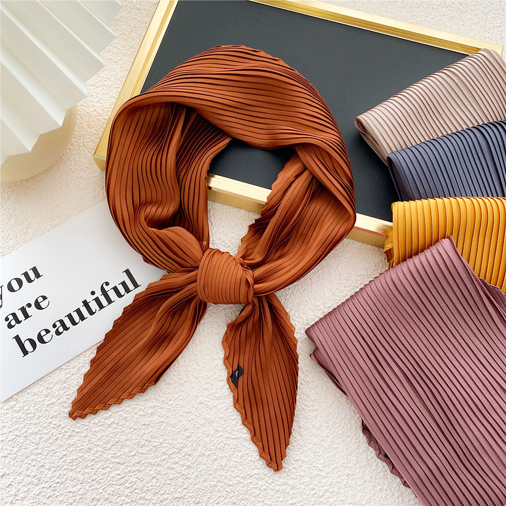 Solid Pleated Bandana Casual Neckerchief Scarf Head Wrap Bag Charm Gift