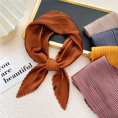 Solid Pleated Bandana Casual Neckerchief Scarf Head Wrap Bag Charm Gift