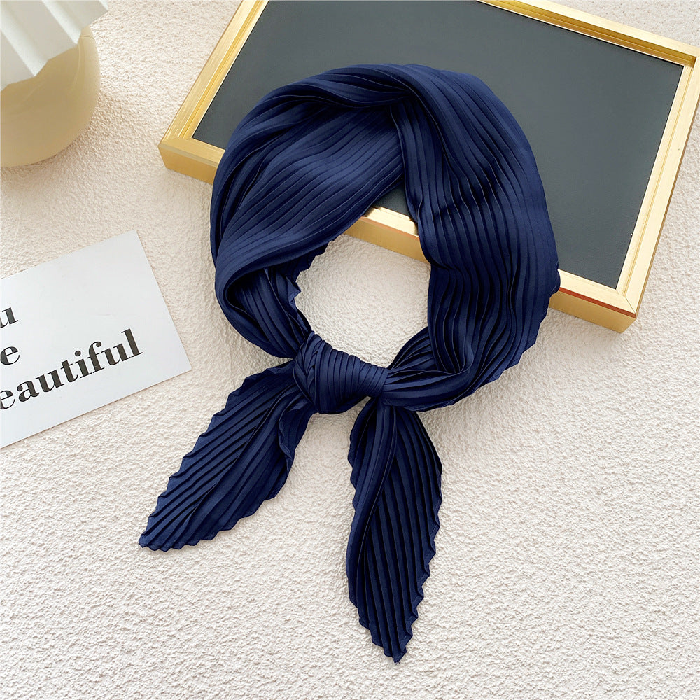 Solid Pleated Bandana Casual Neckerchief Scarf Head Wrap Bag Charm Gift