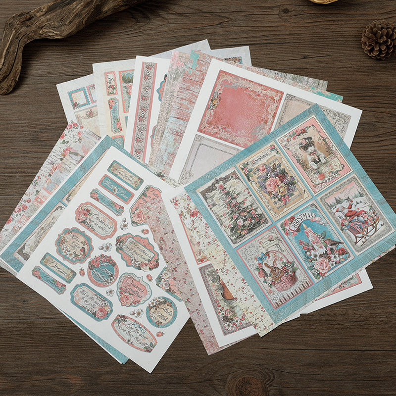 15 sheets Pink Christmas Material Paper Retro Journal Ballet Decoration