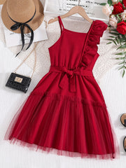 Kid Girls' Ruffle Tunic Dress With Tulle For Party Outing Kids Clothing