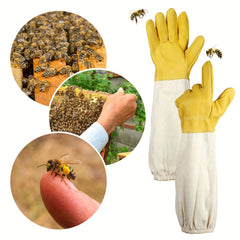 Beekeeping Gloves Thick Goatskin Leather Canvas Sleeves