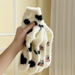 2 Pairs Cow Spot Socks Soft & Fuzzy Crew Mid Tube Socks Women's Stockings