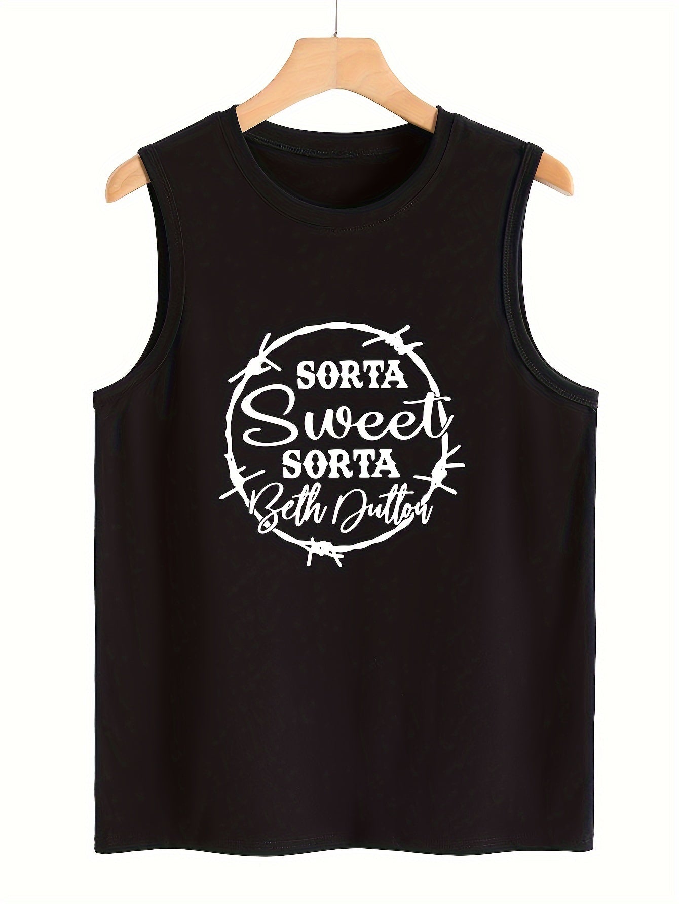 Letter Print Sleeveless Sports Vest Round Neck Stretchy Casual Tops