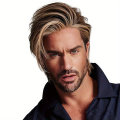 Men's Brown Wig Short Straight Hair Easy Wearing