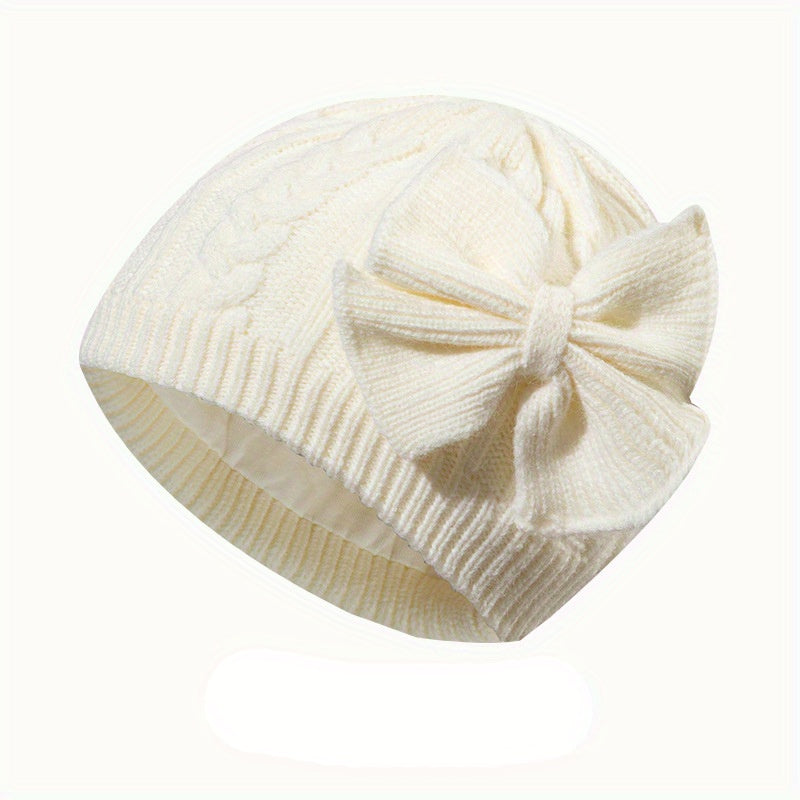 Baby Bow Knit Beanie Hat - Cute Cotton Lining for Winter