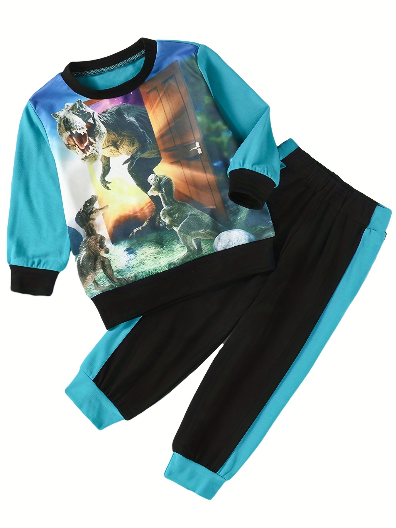 Toddler Boy's Dinosaur Pattern 2pcs Sweatshirt & Sweatpants Set