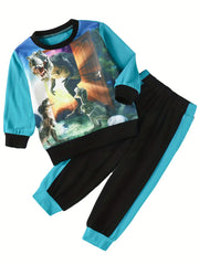 Toddler Boy's Dinosaur Pattern 2pcs Sweatshirt & Sweatpants Set