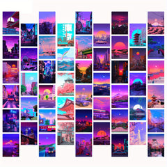 50pcs Neon City Night Postcard Wall Collage Kit for Japan Scenery Photo Decor