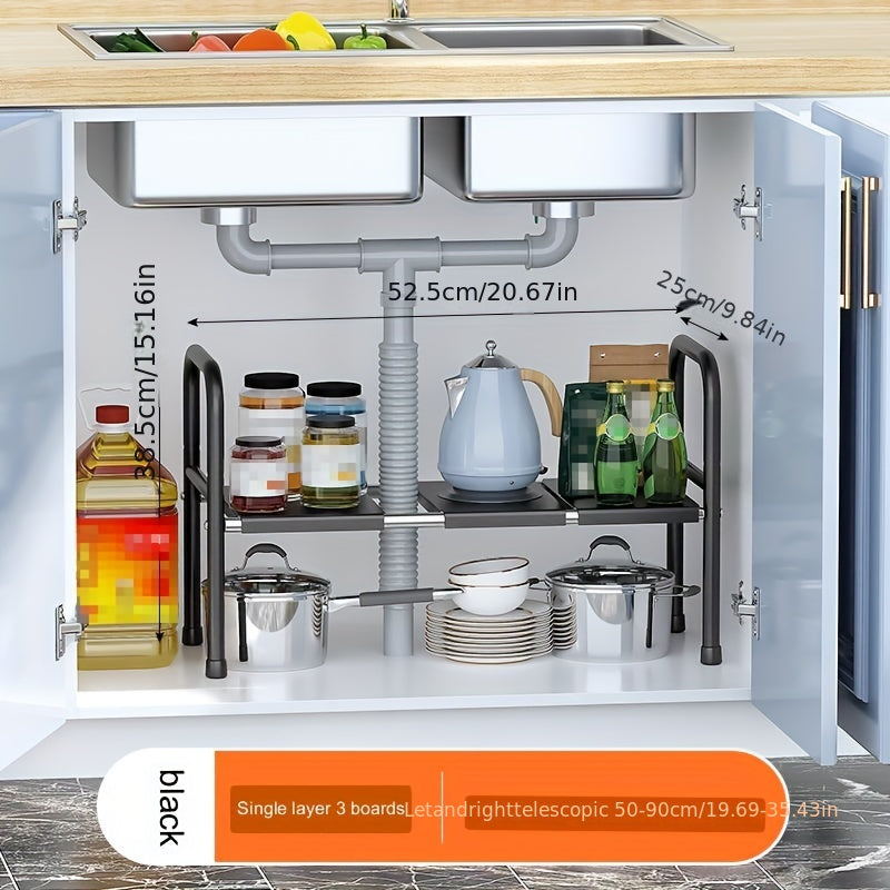1pc Under Sink Cabinet Retractable Layered Shelf Kitchen Storage Rack