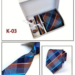 Men's Flower Striped Necktie Set with Accessories