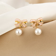 Girls Bowknot & Faux Pearl Earrings Ear Clip For Kids