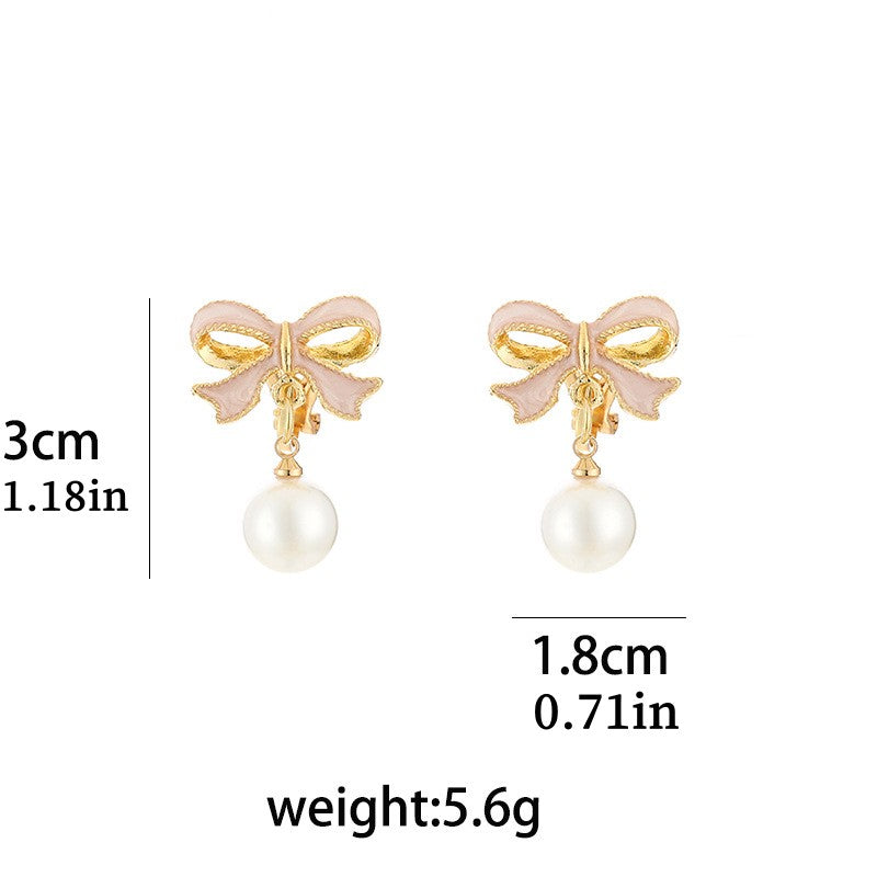 Girls Bowknot & Faux Pearl Earrings Ear Clip For Kids