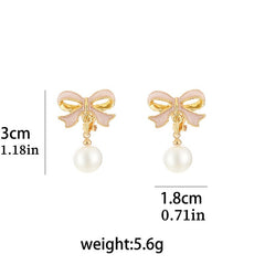 Girls Bowknot & Faux Pearl Earrings Ear Clip For Kids