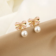 Girls Bowknot & Faux Pearl Earrings Ear Clip For Kids