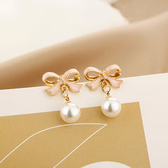 Girls Bowknot & Faux Pearl Earrings Ear Clip For Kids