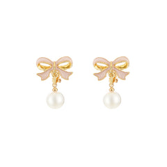 Girls Bowknot & Faux Pearl Earrings Ear Clip For Kids