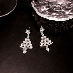 Cartoon Rhinestone Christmas Tree Earrings Holiday Gift