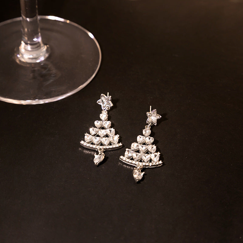 Cartoon Rhinestone Christmas Tree Earrings Holiday Gift