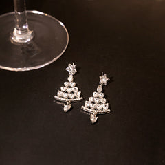 Cartoon Rhinestone Christmas Tree Earrings Holiday Gift