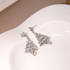 Cartoon Rhinestone Christmas Tree Earrings Holiday Gift