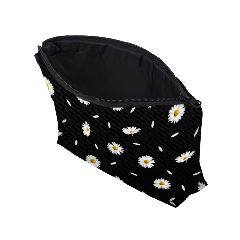 Daisy Print Zipper Makeup Bag Waterproof Purse Toiletry Bag Travel Accessories